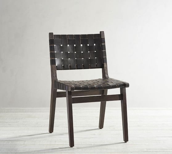 Black leather outlet woven dining chair