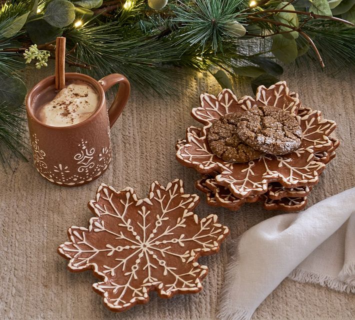 Gingerbread Snowflake Stoneware Appetizer Plates - Set of 4