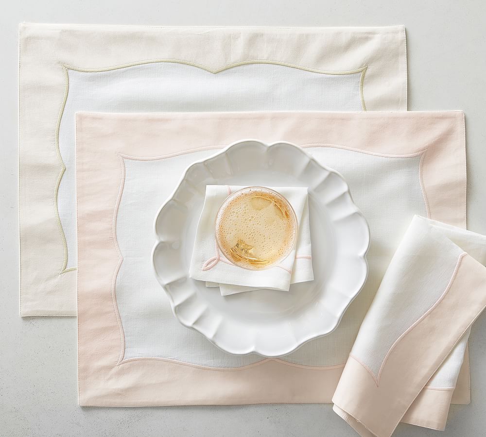 Monique Lhuillier Daphne Applique Linen Rectangular Placemats Set of