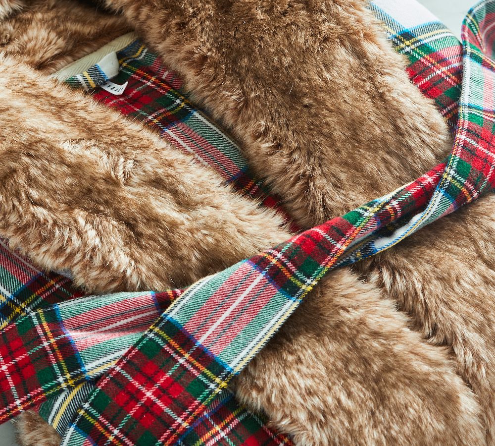 Stewart Plaid Flannel Faux Fur Robe | Pottery Barn