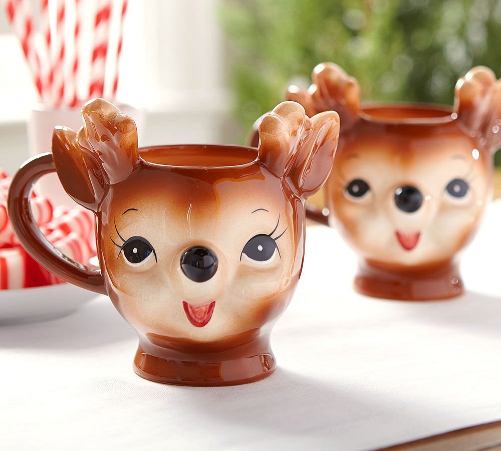 Cheeky Reindeer Shaped Handcrafted Ceramic Mugs