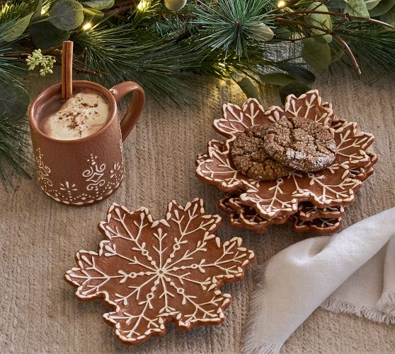 Gingerbread Snowflake Stoneware Appetizer Plates - Set of 4