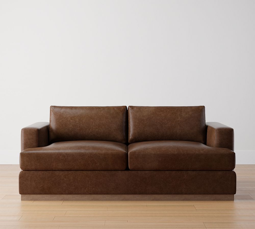 Carmel Recessed Arm Leather Wood Base Sleeper Sofa (80&quot;)