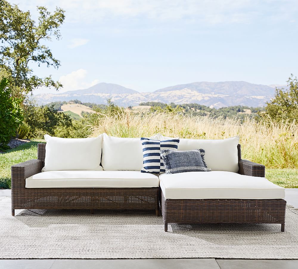 Torrey Wicker 2-Piece Square Arm Double Chaise Loveseat Outdoor Sectional