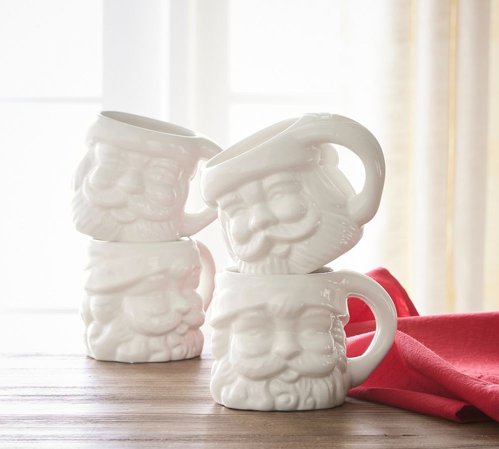 Santa Claus Ceramic Mugs - White Glaze