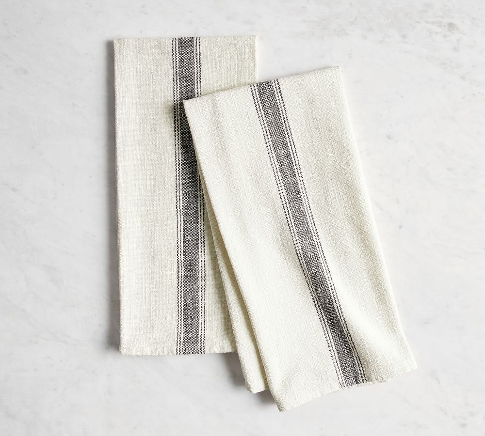 French Striped Organic Cotton Grain Sack Tea Towels - Set of 2