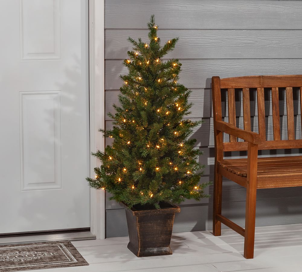 Lit Faux Potted Natural Cut Manitoba Pine Trees