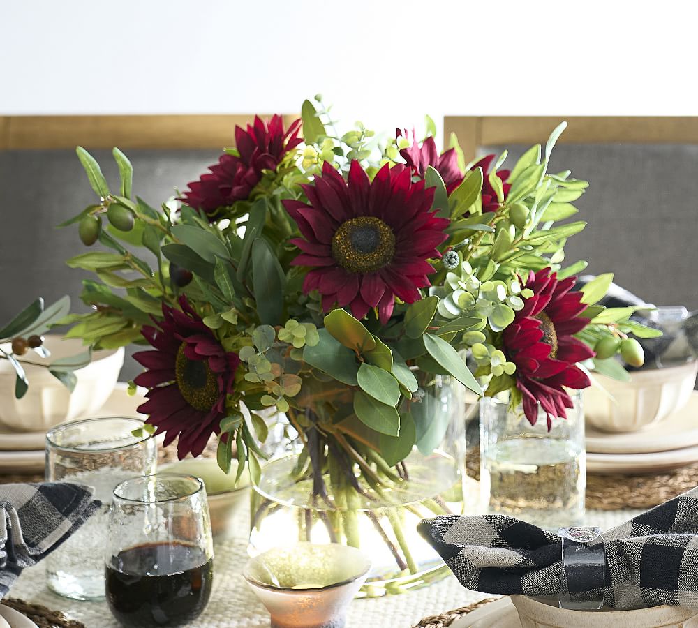 Faux Sunflower Arrangement in Glass Vase