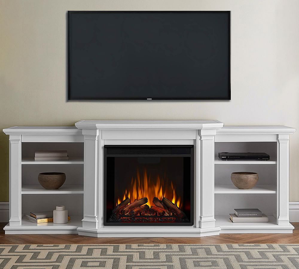 Pottery barn tv stand shop with fireplace