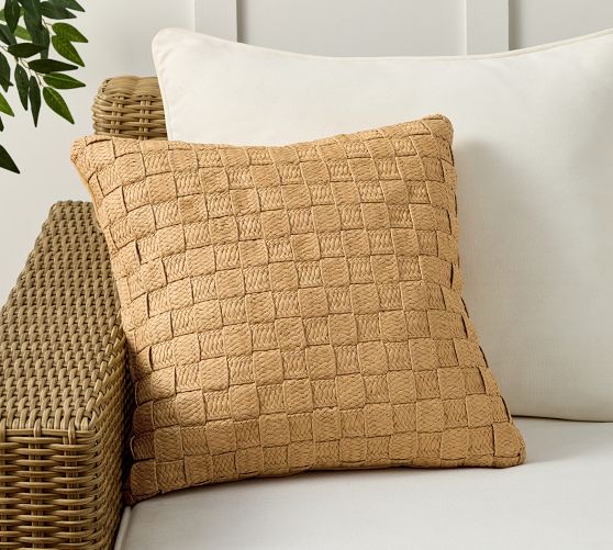 Basketweave Faux Natural Fiber Outdoor Pillow