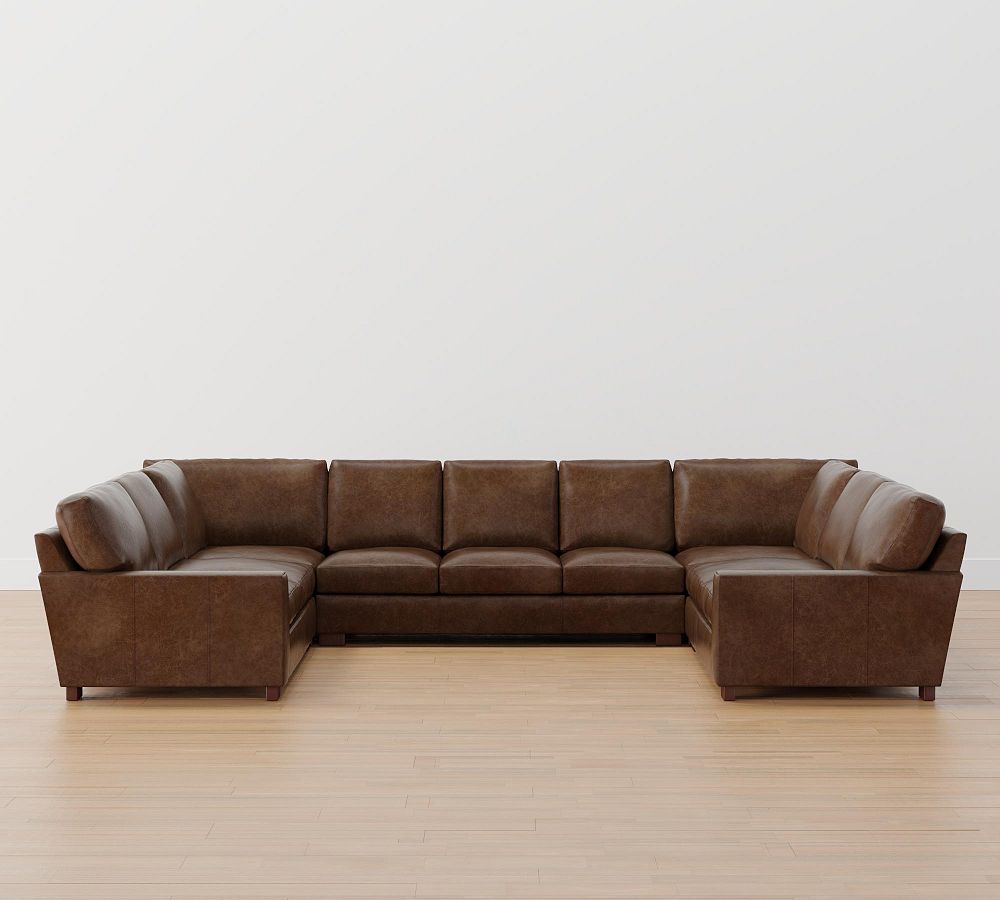 Turner Square Arm Leather U-Shaped Sectional (137&quot;-161&quot;)