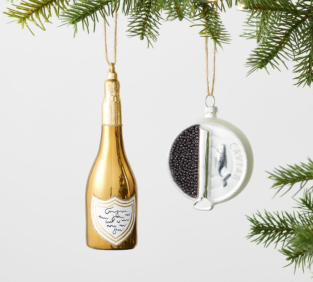 Champagne &amp; Caviar Glass Ornaments
