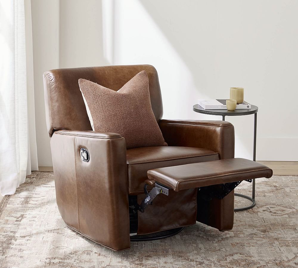 Irving Square Arm Leather Swivel Recliner Pottery Barn