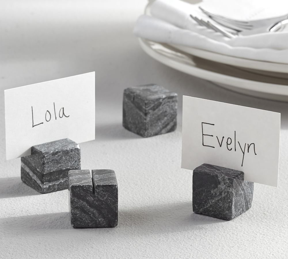 Black Marble Cube Place Card Holders, Set of 4