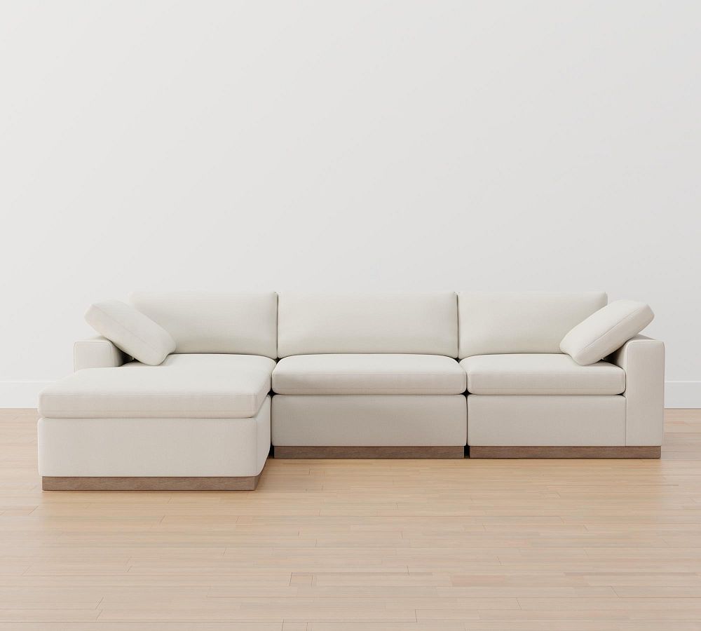 Dream Wide Arm Modular Wood Base Chaise Sectional - Storage Available (129&quot;&ndash;172&quot;)