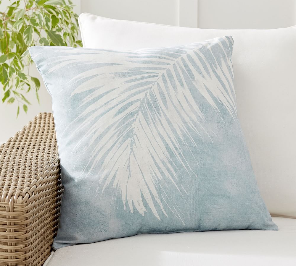 Chambray Palm Printed Outdoor Pillow