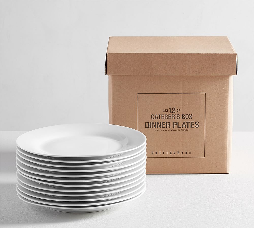 Caterer's Box Rim Porcelain Dinner Plates - Set of 12