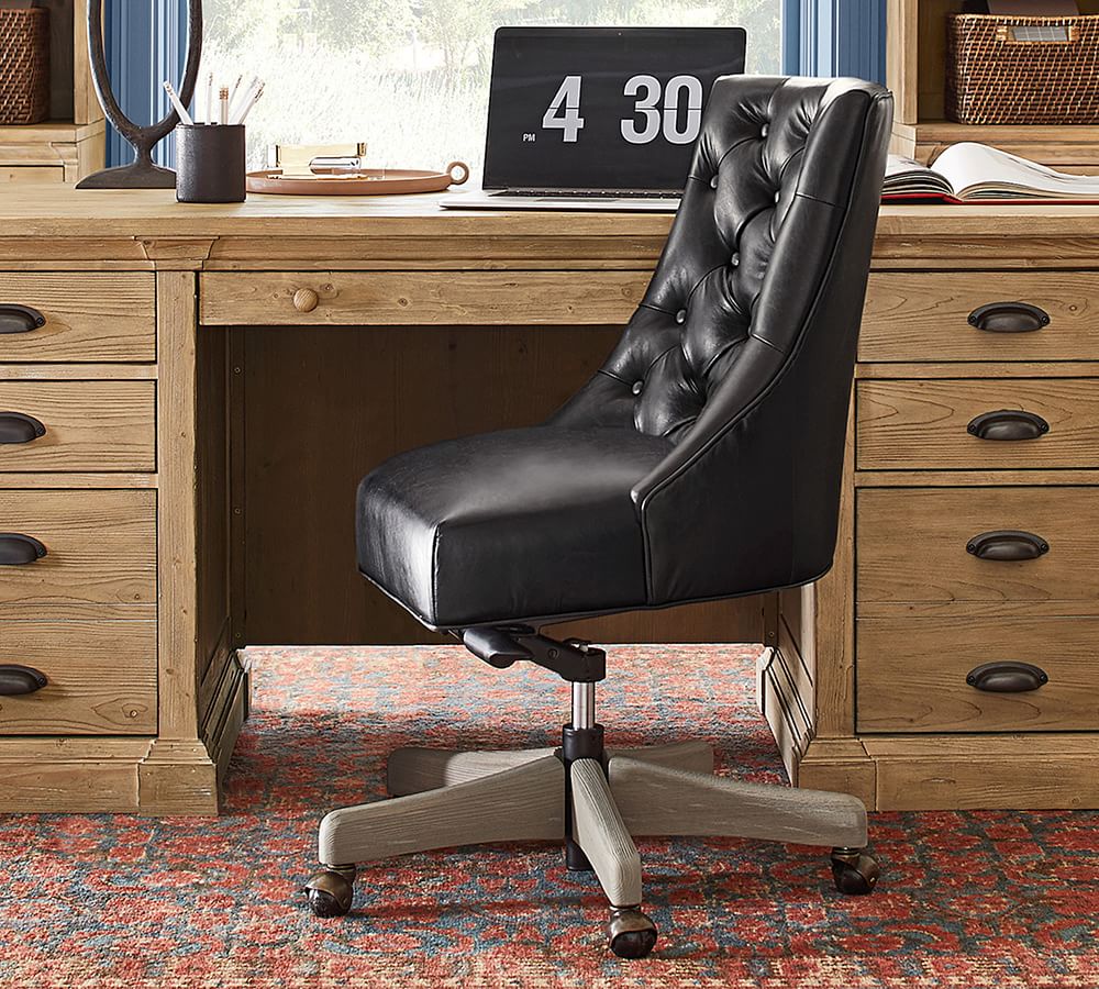 Hayes Tufted Leather Swivel Desk Chair