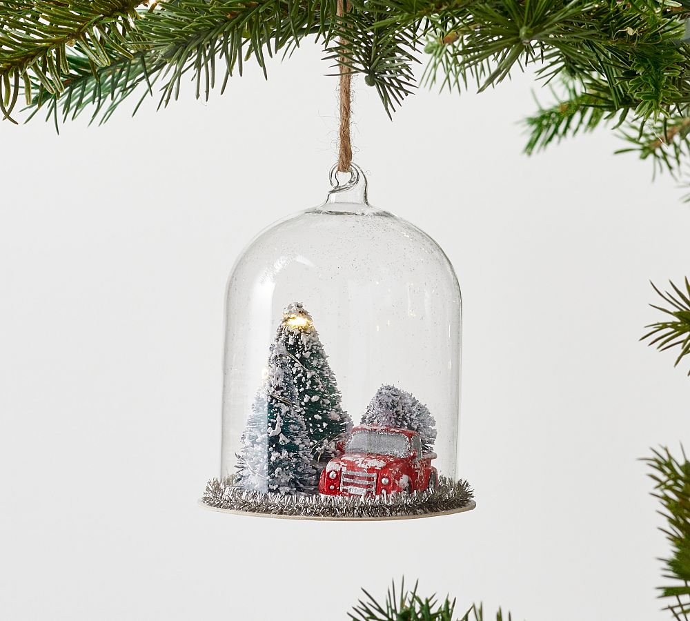 Light Up Glass Cloche Truck with Trees Ornament