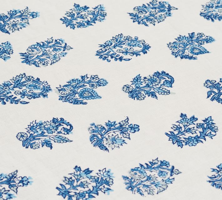 Ivory Blue Floral Motif Hand Block Printed Pjs, Organic Cotton Notche