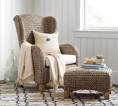 Pottery barn wicker chair and deals ottoman