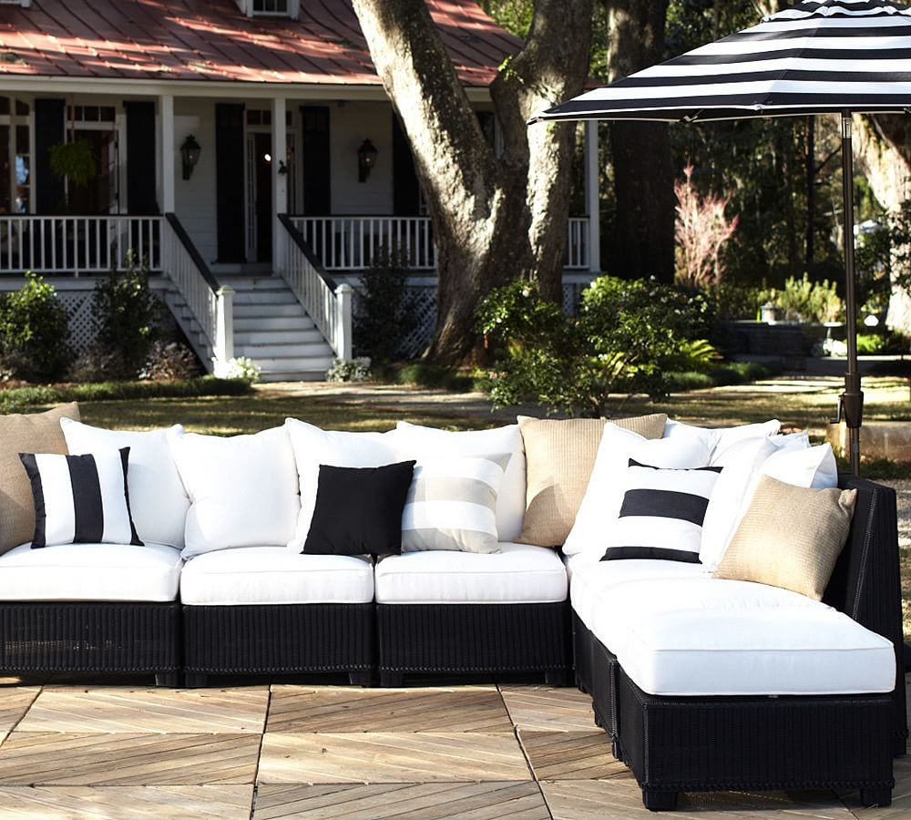 Palmetto All Weather Wicker Outdoor Sectional Components Black