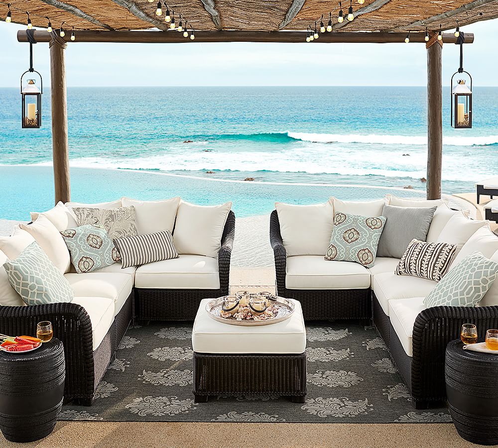 Build Your Own - Palmetto All-Weather Wicker Sectional Components, Black