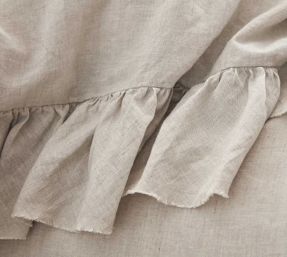 Belgian Flax Linen Raw Edge Ruffle Solid Duvet Cover - Flax