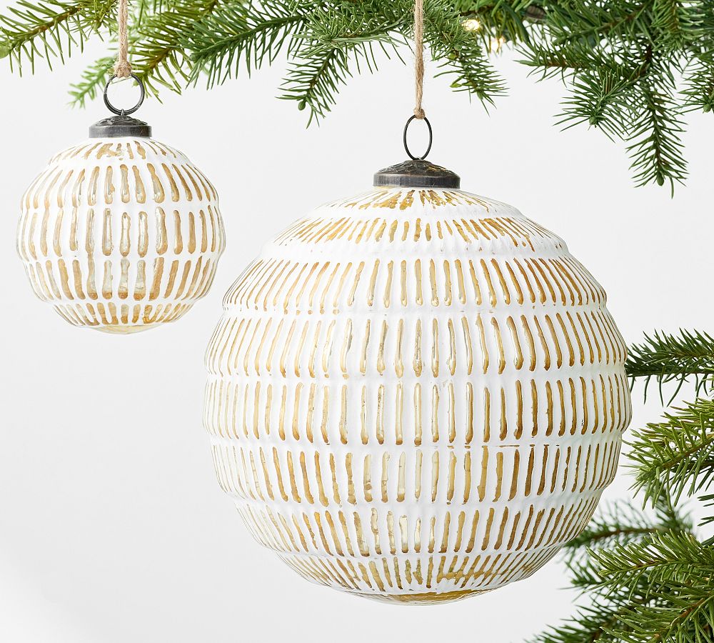White &amp; Gold Mercury Glass Ball Ornaments