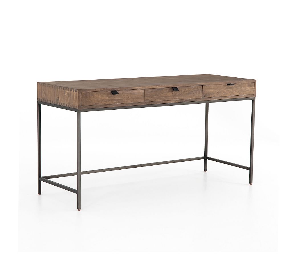 Auburn Poplar Contemporary Home Office Desk with 3 Drawers