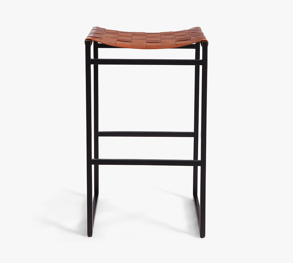 Hardy Woven Leather Backless Stool