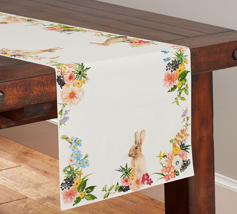 Floral Bunny Cotton/Linen Table Runner