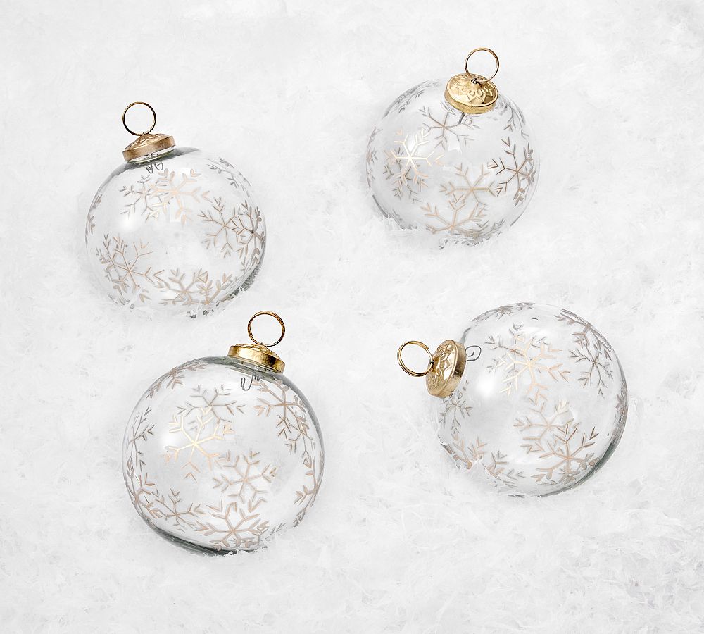 Snowflake Painted Glass Ornaments - Set of 4
