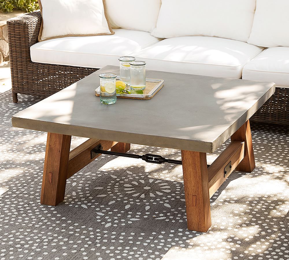 Abbott Concrete &amp; Acacia Square Outdoor Coffee Table