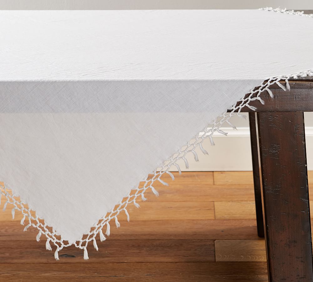Belgian Linen Fringe Knotted Table Throw