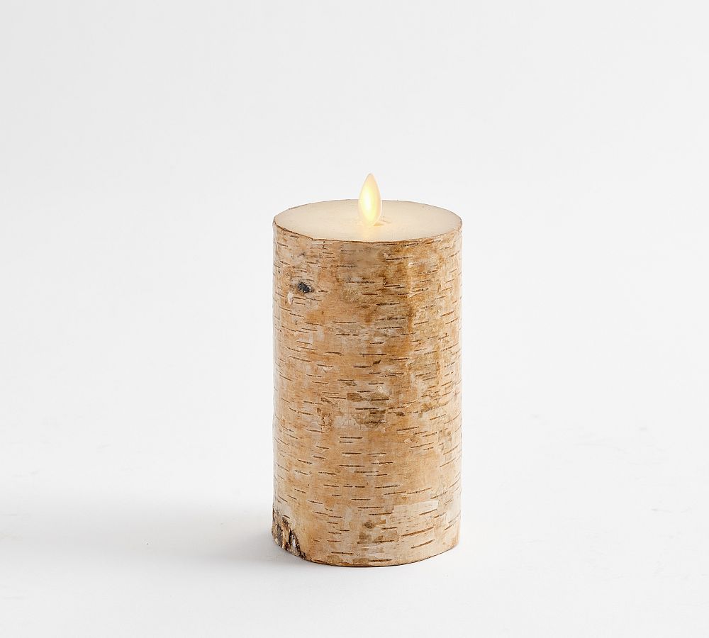 Premium Flickering Flameless Wax Pillar Candles - Textured Birch