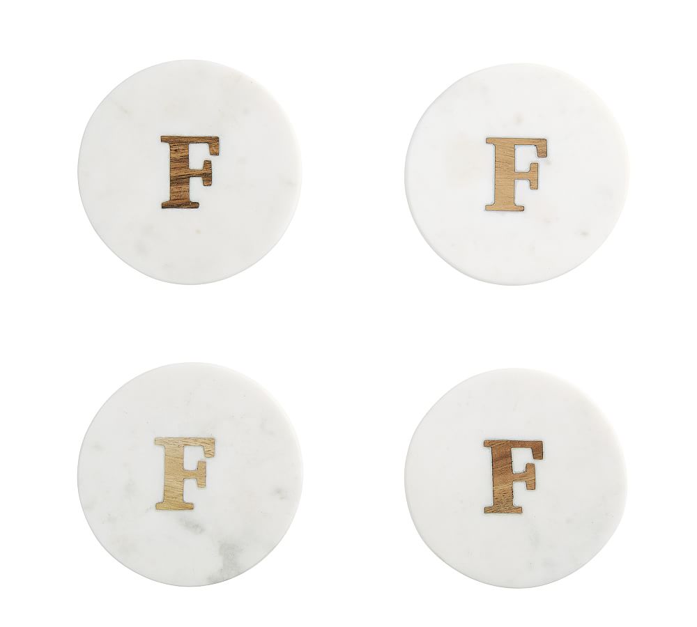 Handmade Alphabet Marble & Wood Coasters - Set of 4