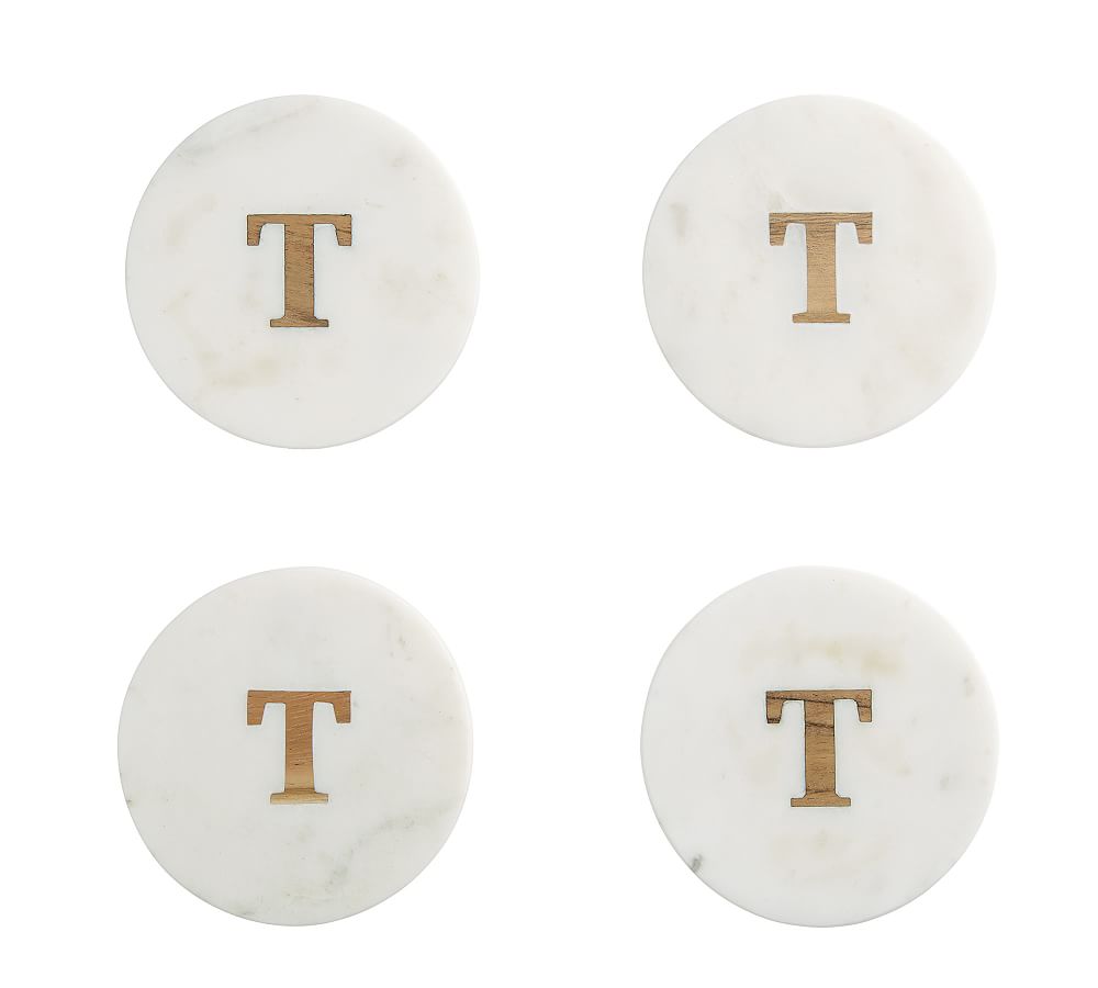 Handmade Alphabet Marble & Wood Coasters - Set of 4