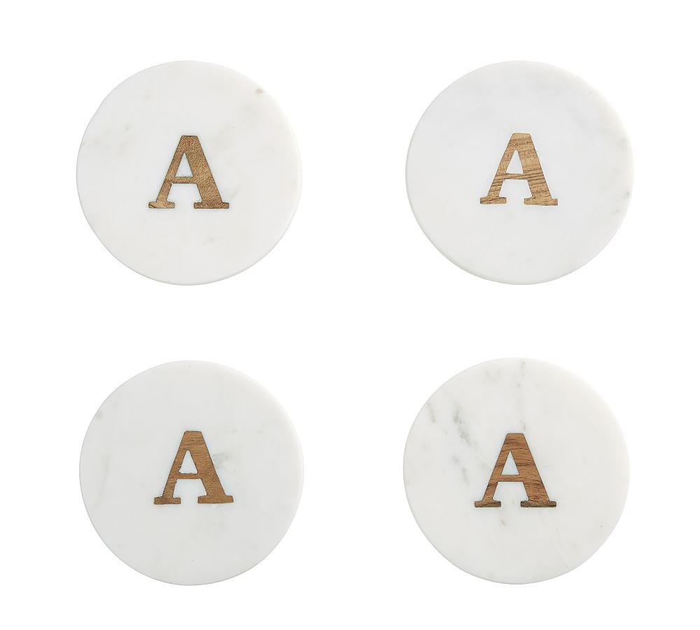 Handmade Alphabet Marble & Wood Coasters - Set of 4