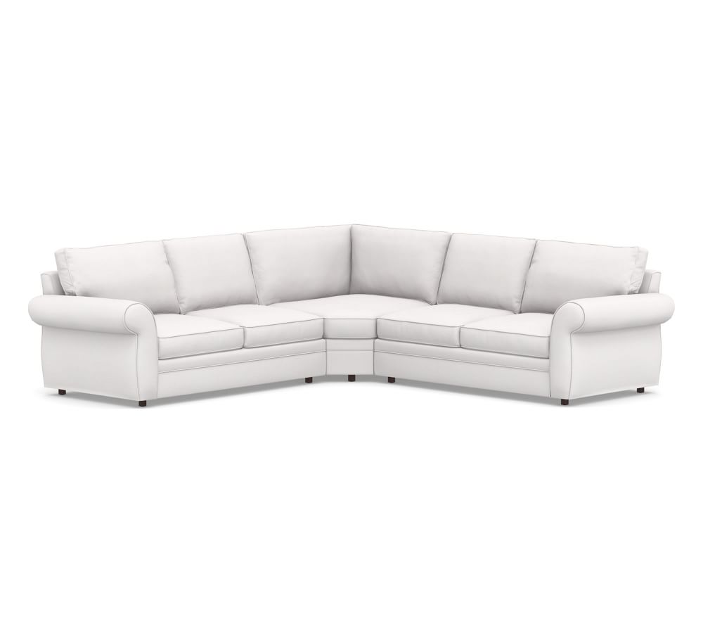 Pearce Roll Arm Upholstered 3-Piece L-Shaped Wedge Sectional, Down Blend Wrapped Cushions, Twill White