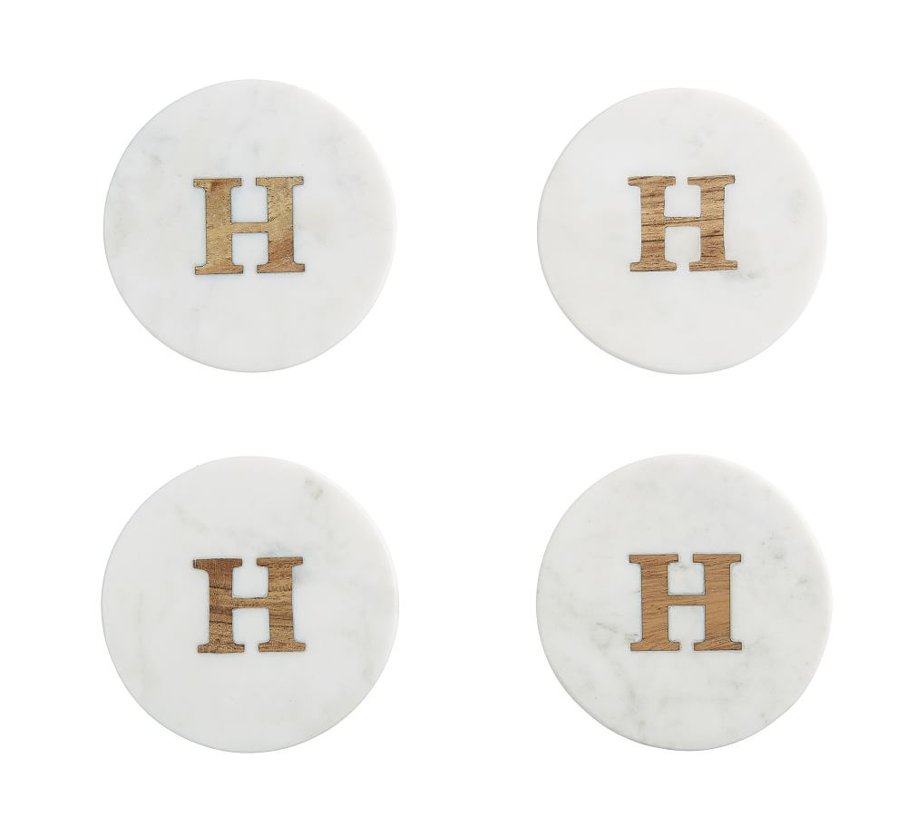 Handmade Alphabet Marble & Wood Coasters - Set of 4