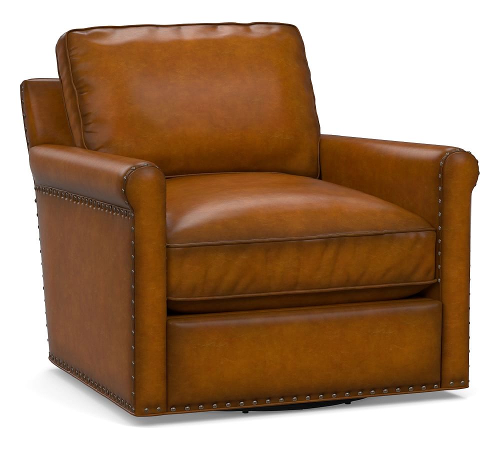 Tyler Roll Arm Leather Swivel Armchair