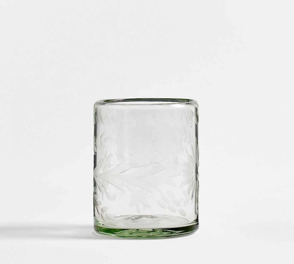 Etched Floral Recycled Glass Drinking Glasses