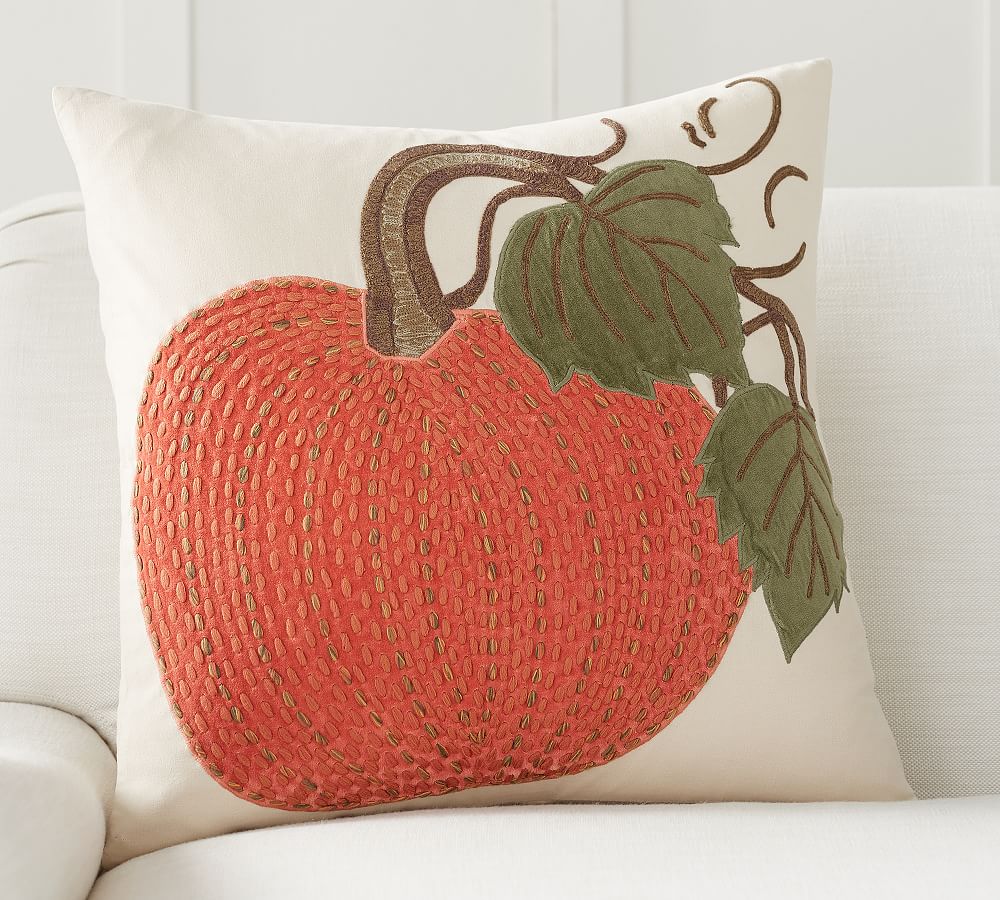 Velvet Pickstitch Pumpkin Pillow Cover