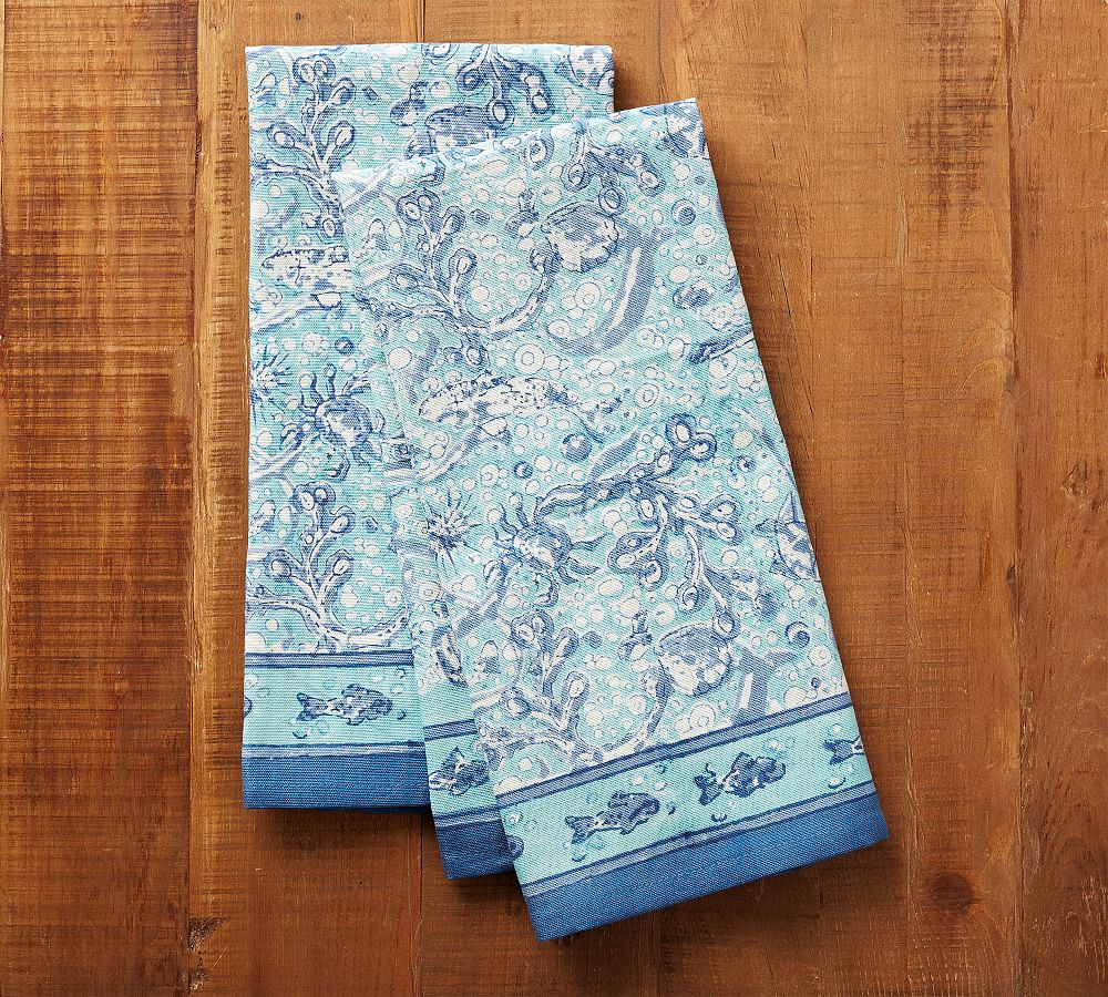 La Mer Block Print Tea Towels - Set of 3