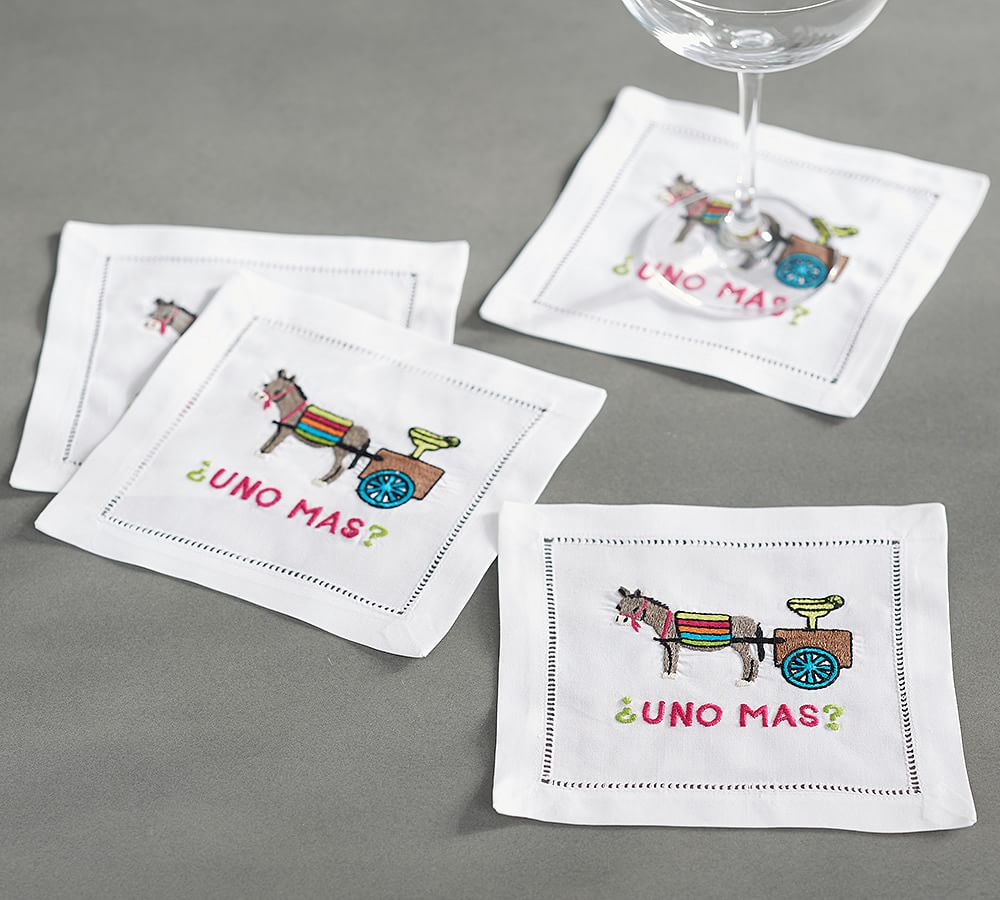Uno Mas Embroidered Cotton Coasters, Set of 4