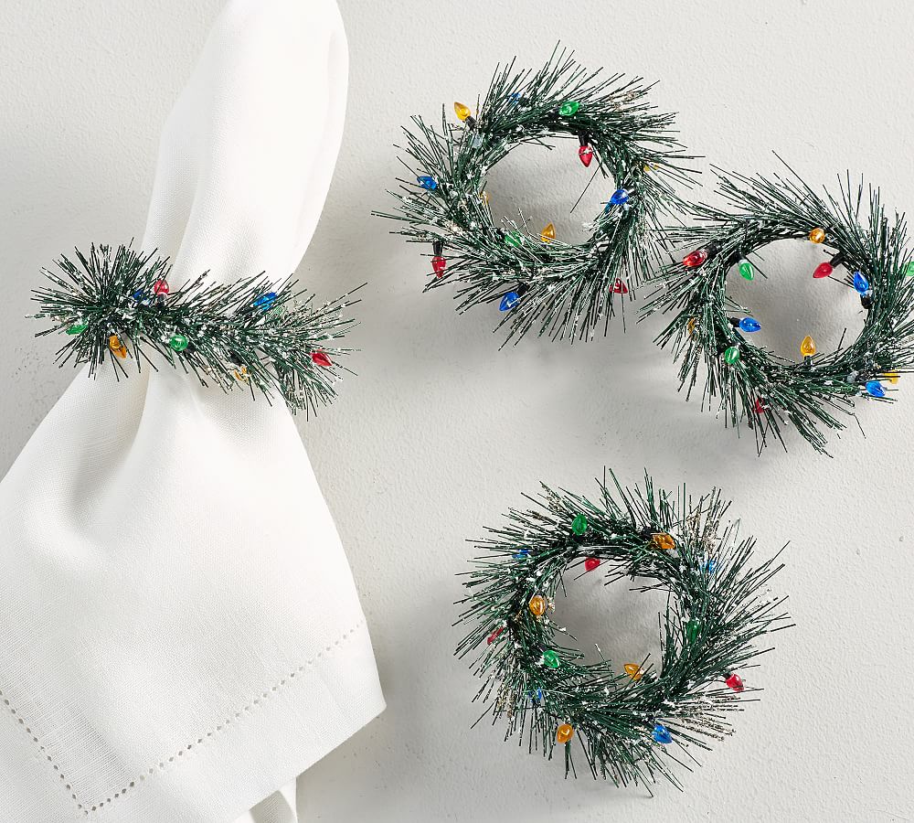 Wreath with Lights Napkin Ring, Set of 4
