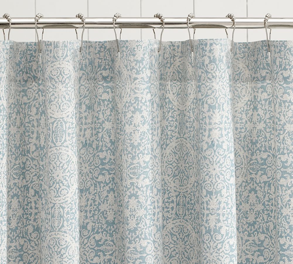 Sammie Tile Cotton Linen Shower Curtain