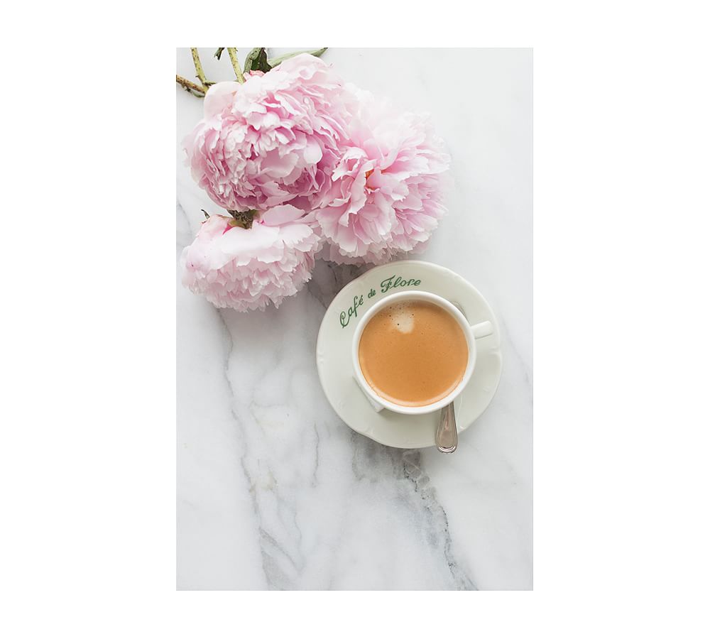 Coffee and Pink Peonies in Paris by Rebecca Plotnick