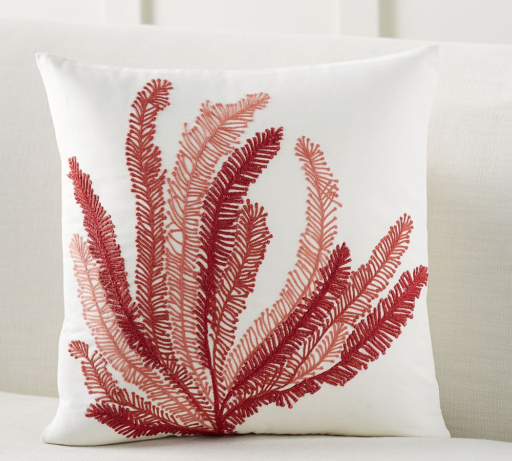Coral Plant Embroidered Pillow Cover